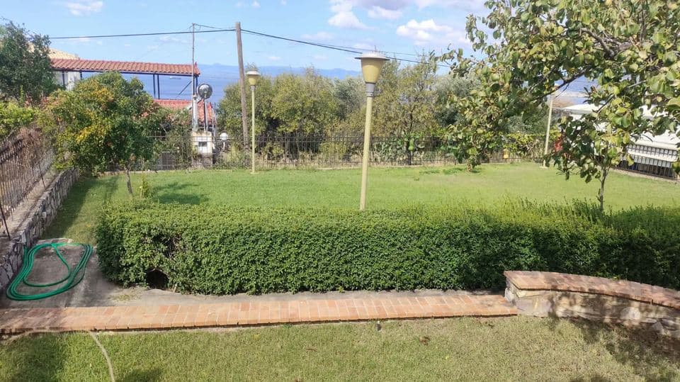 Κουρεμένος θάμνος και γκαζόν με θέα στη θάλασσα